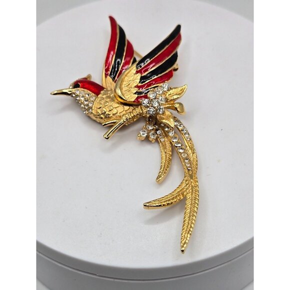 BOUCHER phoenix brooch enamel gp rhinestones 4" long number worn - Picture 4 of 6